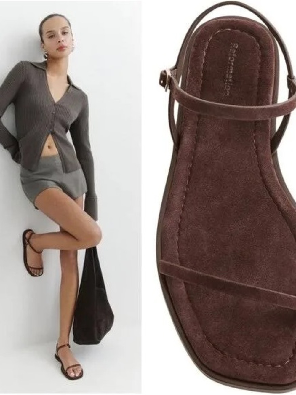 Reformatting Lake Suede Square-Toe Ankle Strap Sandals - Brown